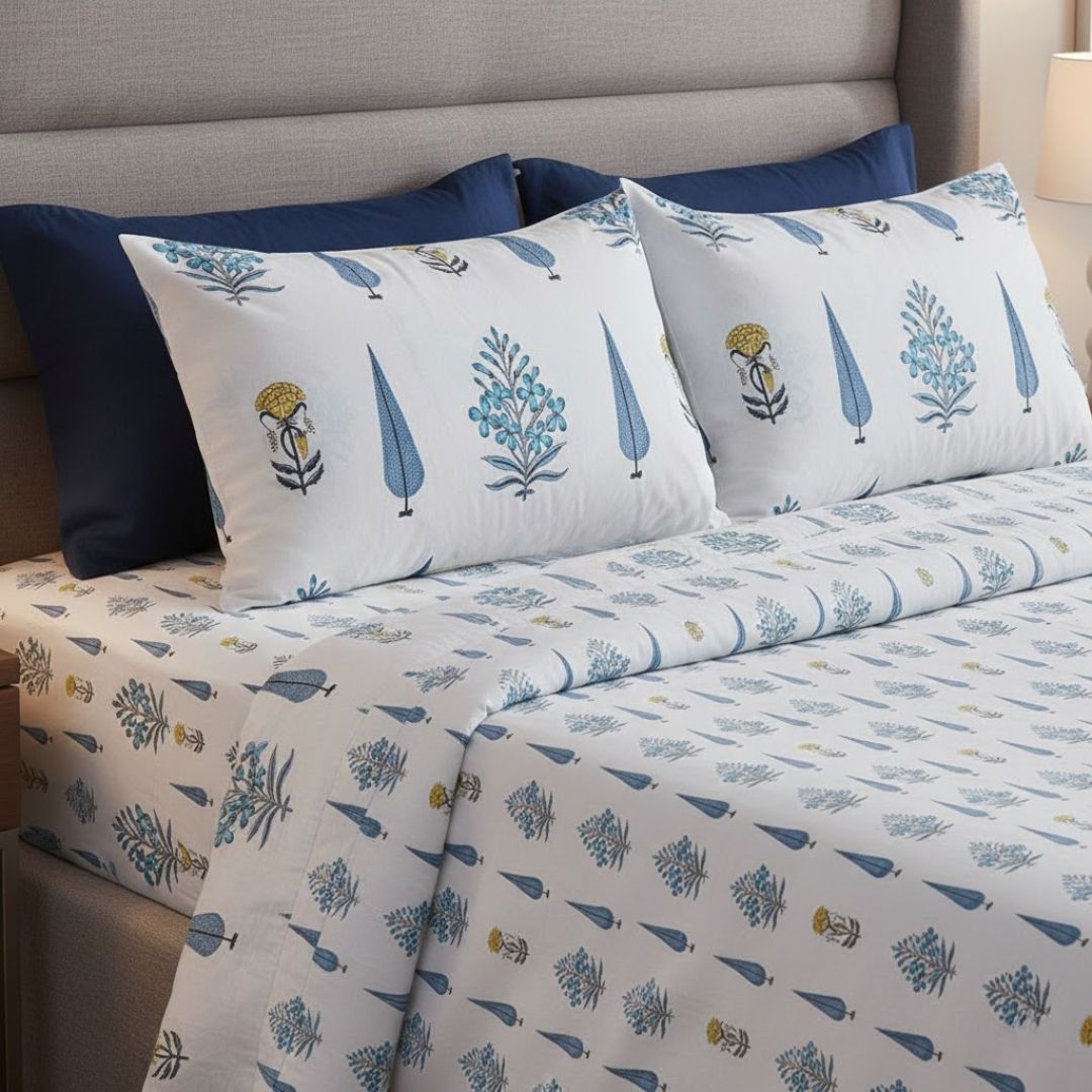 Beautiful Plarsh Floral Premium Hand Blocks of India Cotton Bedsheet